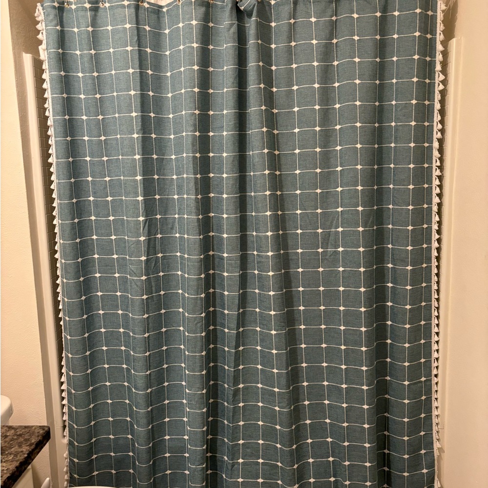 Elegant Teal Checkered Shower Curtain